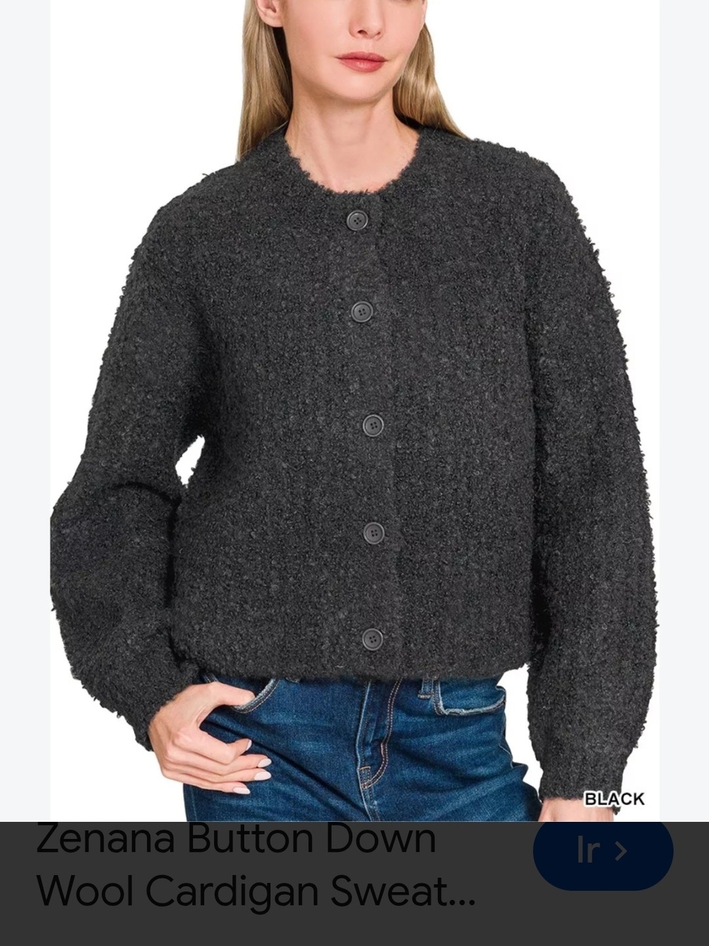 Zenana Outfitters Black Bouclé Button-Down Jacket